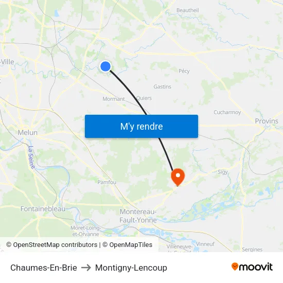Chaumes-En-Brie to Montigny-Lencoup map
