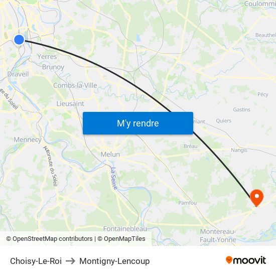 Choisy-Le-Roi to Montigny-Lencoup map