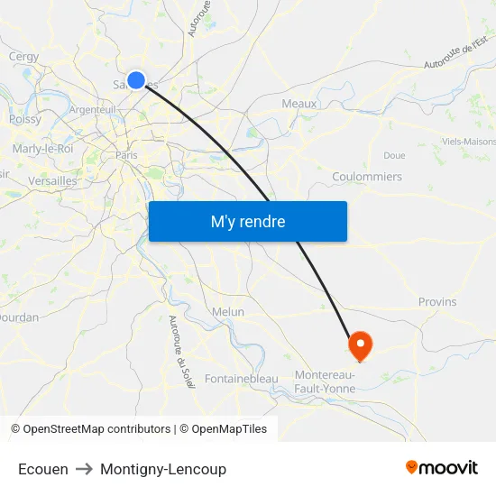 Ecouen to Montigny-Lencoup map