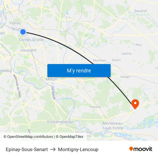 Epinay-Sous-Senart to Montigny-Lencoup map