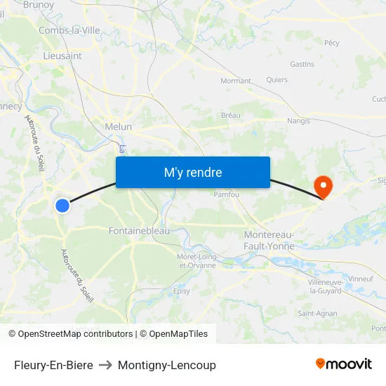 Fleury-En-Biere to Montigny-Lencoup map