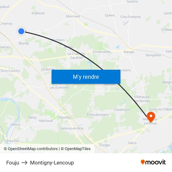 Fouju to Montigny-Lencoup map