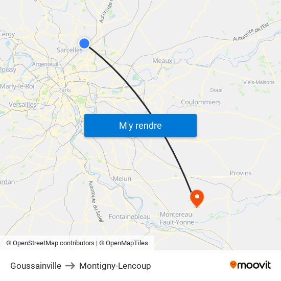 Goussainville to Montigny-Lencoup map