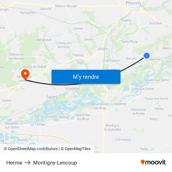 Herme to Montigny-Lencoup map