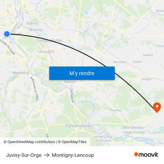 Juvisy-Sur-Orge to Montigny-Lencoup map