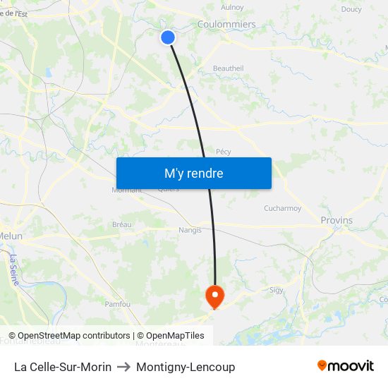 La Celle-Sur-Morin to Montigny-Lencoup map