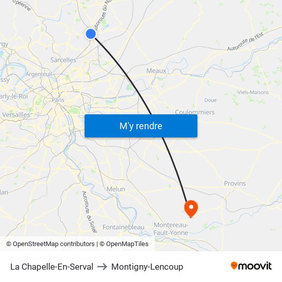 La Chapelle-En-Serval to Montigny-Lencoup map