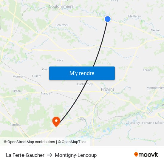 La Ferte-Gaucher to Montigny-Lencoup map