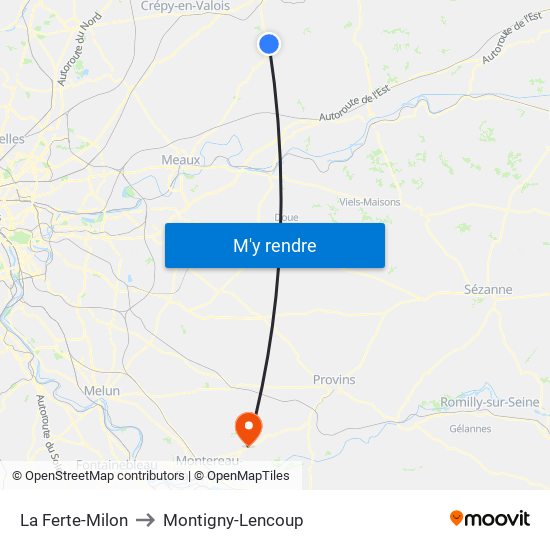 La Ferte-Milon to Montigny-Lencoup map