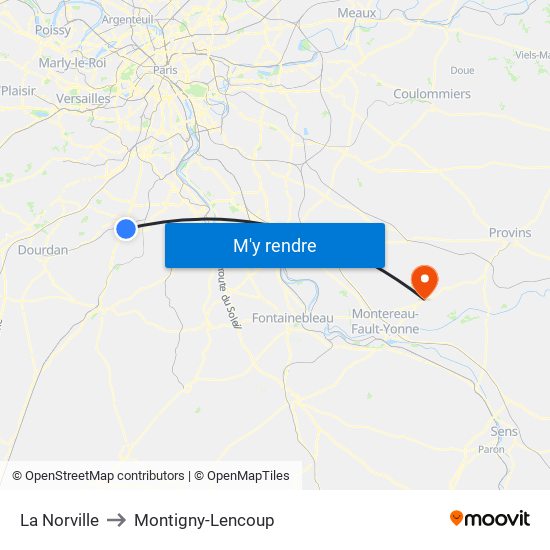 La Norville to Montigny-Lencoup map