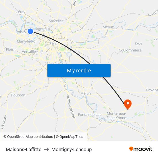 Maisons-Laffitte to Montigny-Lencoup map