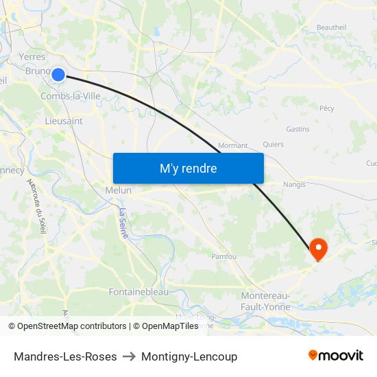 Mandres-Les-Roses to Montigny-Lencoup map