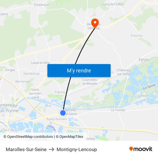 Marolles-Sur-Seine to Montigny-Lencoup map