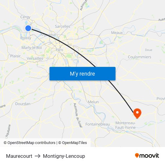 Maurecourt to Montigny-Lencoup map
