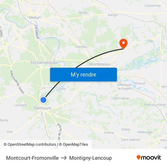 Montcourt-Fromonville to Montigny-Lencoup map