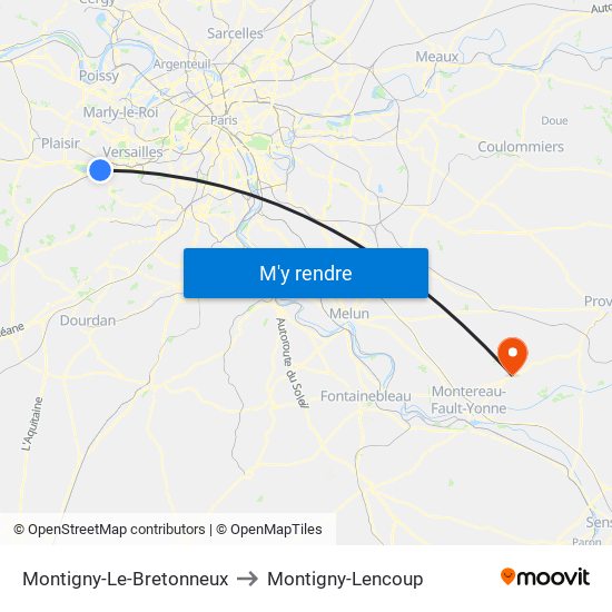 Montigny-Le-Bretonneux to Montigny-Lencoup map