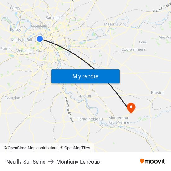 Neuilly-Sur-Seine to Montigny-Lencoup map