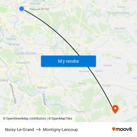 Noisy-Le-Grand to Montigny-Lencoup map