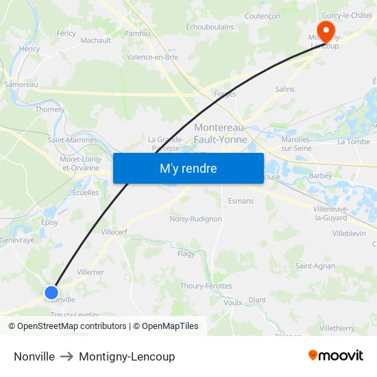Nonville to Montigny-Lencoup map