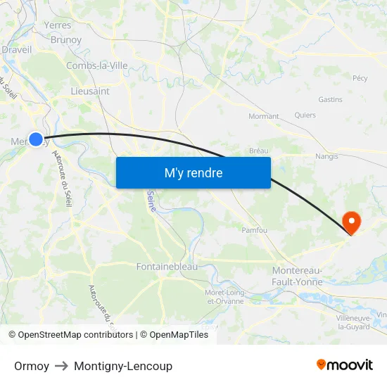 Ormoy to Montigny-Lencoup map