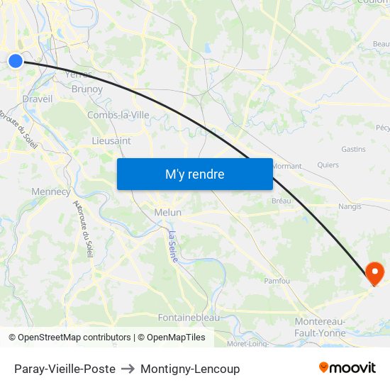 Paray-Vieille-Poste to Montigny-Lencoup map