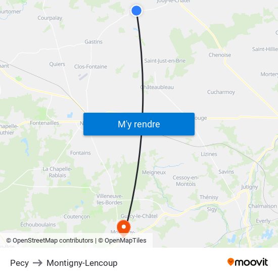 Pecy to Montigny-Lencoup map