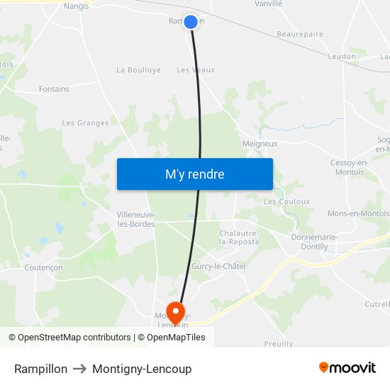 Rampillon to Montigny-Lencoup map