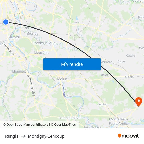 Rungis to Montigny-Lencoup map