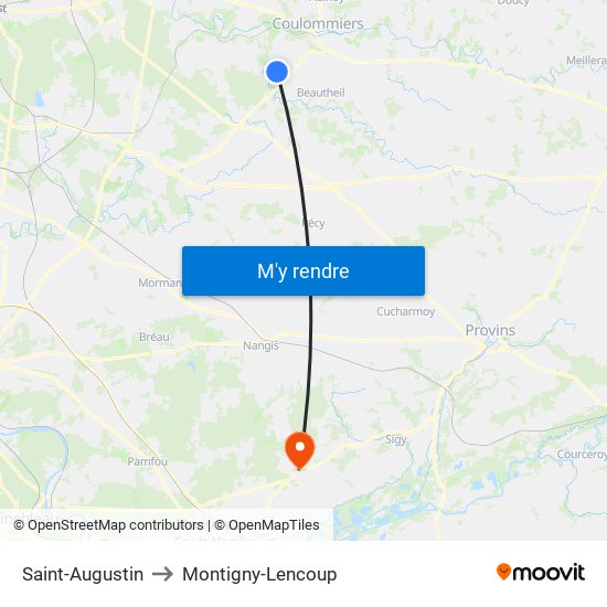 Saint-Augustin to Montigny-Lencoup map
