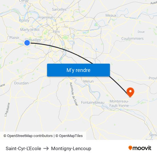 Saint-Cyr-L'Ecole to Montigny-Lencoup map