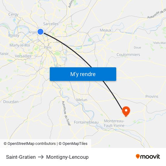 Saint-Gratien to Montigny-Lencoup map
