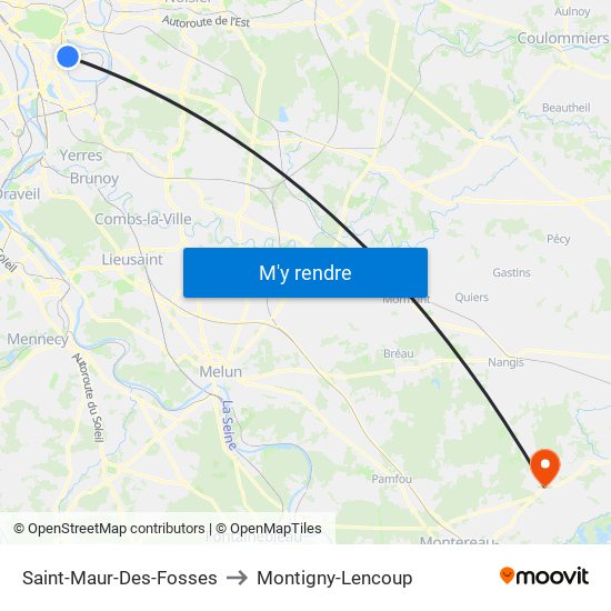 Saint-Maur-Des-Fosses to Montigny-Lencoup map