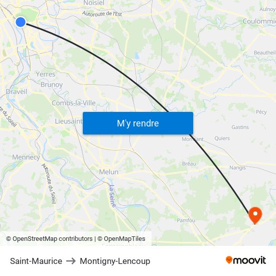 Saint-Maurice to Montigny-Lencoup map