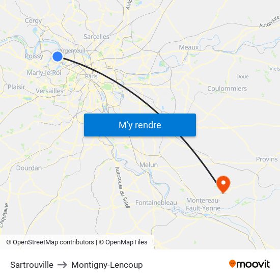 Sartrouville to Montigny-Lencoup map