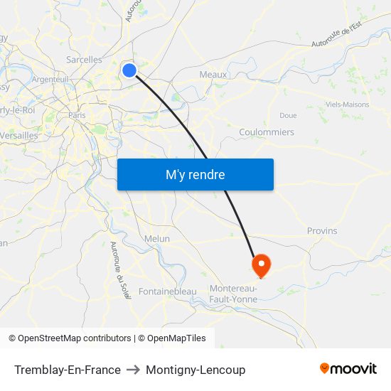 Tremblay-En-France to Montigny-Lencoup map