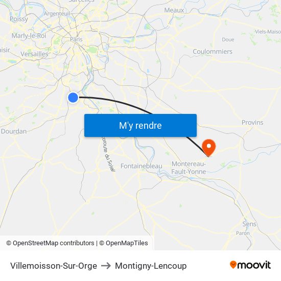 Villemoisson-Sur-Orge to Montigny-Lencoup map