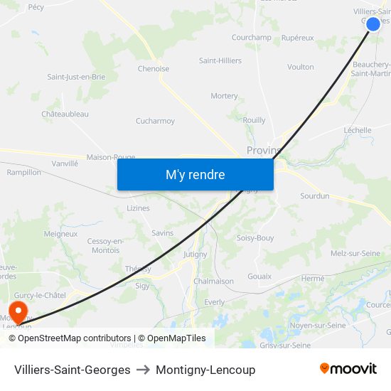 Villiers-Saint-Georges to Montigny-Lencoup map