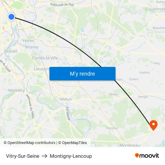 Vitry-Sur-Seine to Montigny-Lencoup map