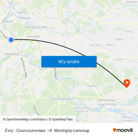 Évry - Courcouronnes to Montigny-Lencoup map