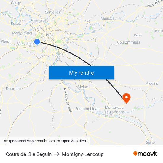 Cours de L'Ile Seguin to Montigny-Lencoup map
