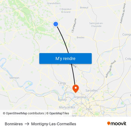 Bonnières to Montigny-Les-Cormeilles map