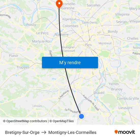 Bretigny-Sur-Orge to Montigny-Les-Cormeilles map