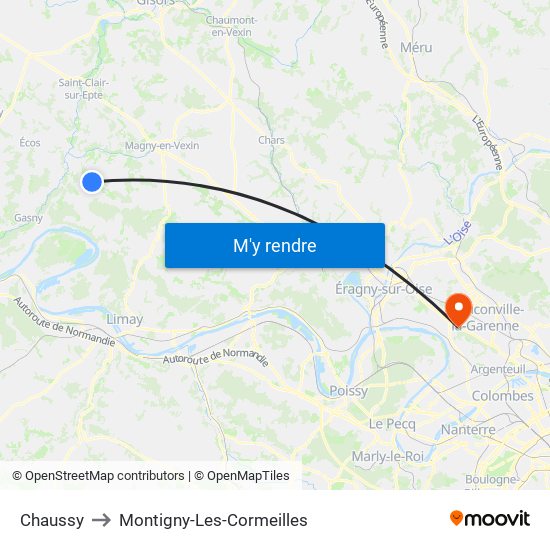 Chaussy to Montigny-Les-Cormeilles map