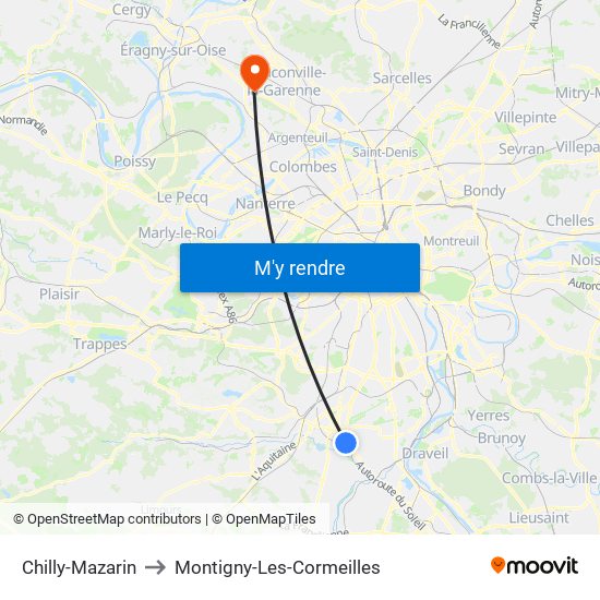 Chilly-Mazarin to Montigny-Les-Cormeilles map