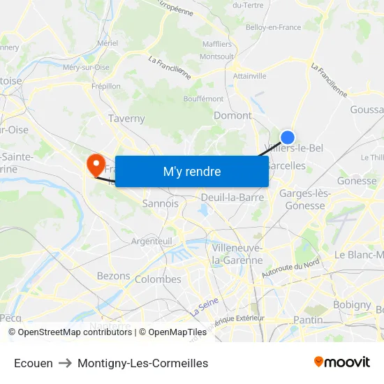 Ecouen to Montigny-Les-Cormeilles map