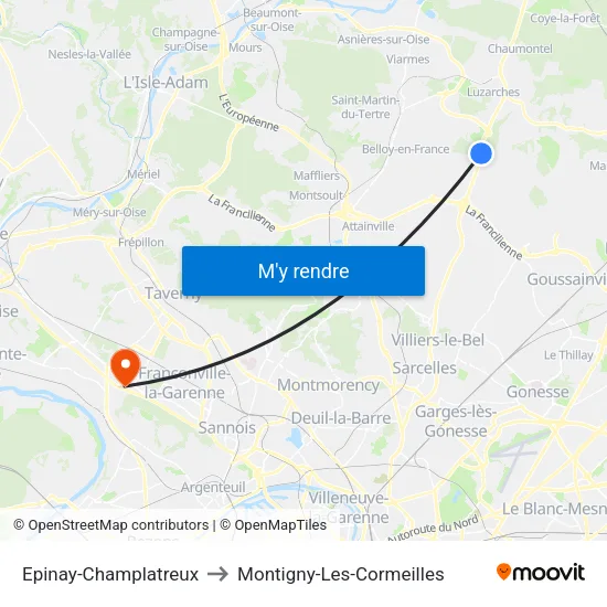 Epinay-Champlatreux to Montigny-Les-Cormeilles map