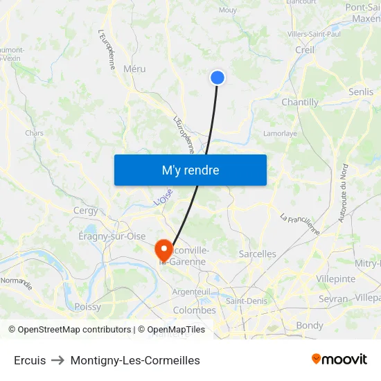 Ercuis to Montigny-Les-Cormeilles map
