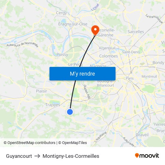 Guyancourt to Montigny-Les-Cormeilles map