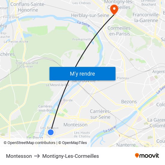 Montesson to Montigny-Les-Cormeilles map