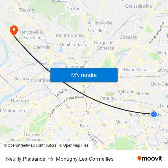 Neuilly-Plaisance to Montigny-Les-Cormeilles map